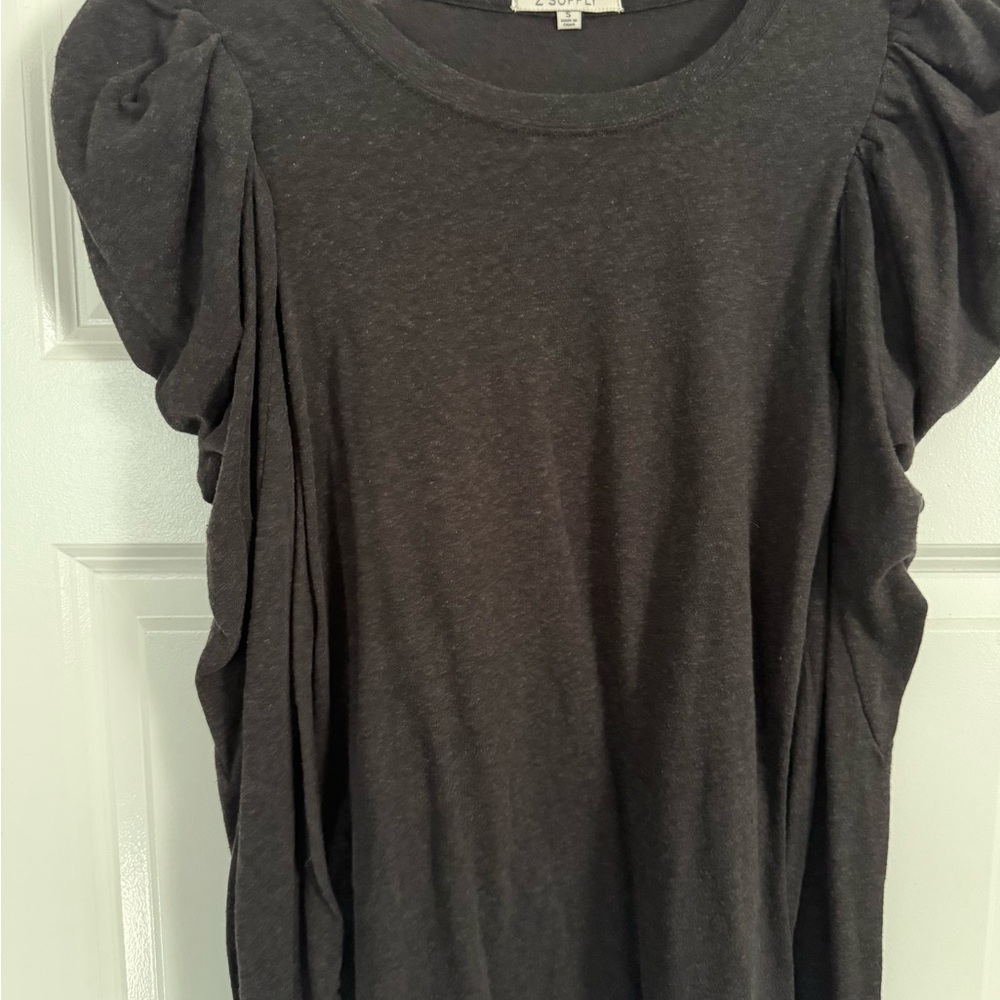 Chic Charcoal Long Sleeve Top- Puff sleeve